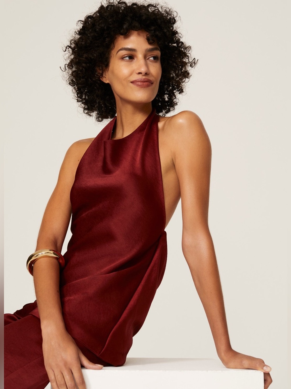 Vince Burgundy Satin Halter Top